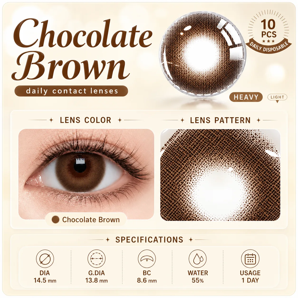 Aurea Halo Brown Daily Colored Contact Lenses Brown Tageslinsen farbige Kontaktlinsen