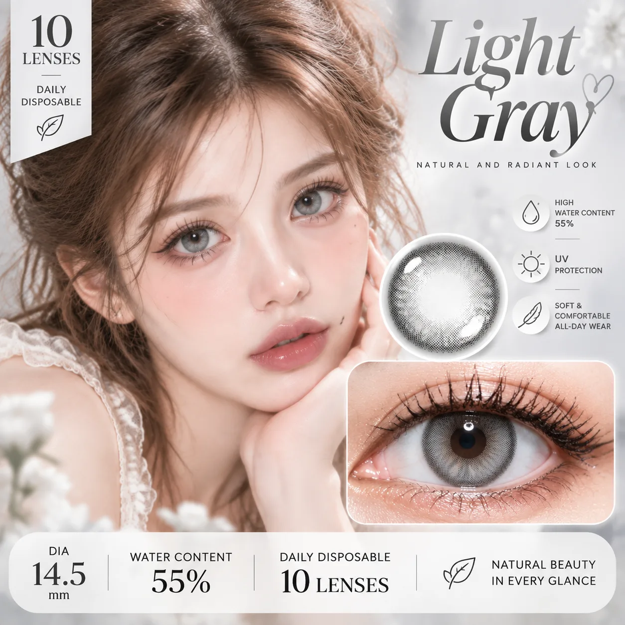 Lensora Studio Lovely Gray Daily Colored Contact Lenses グレー ワンデー カラコン