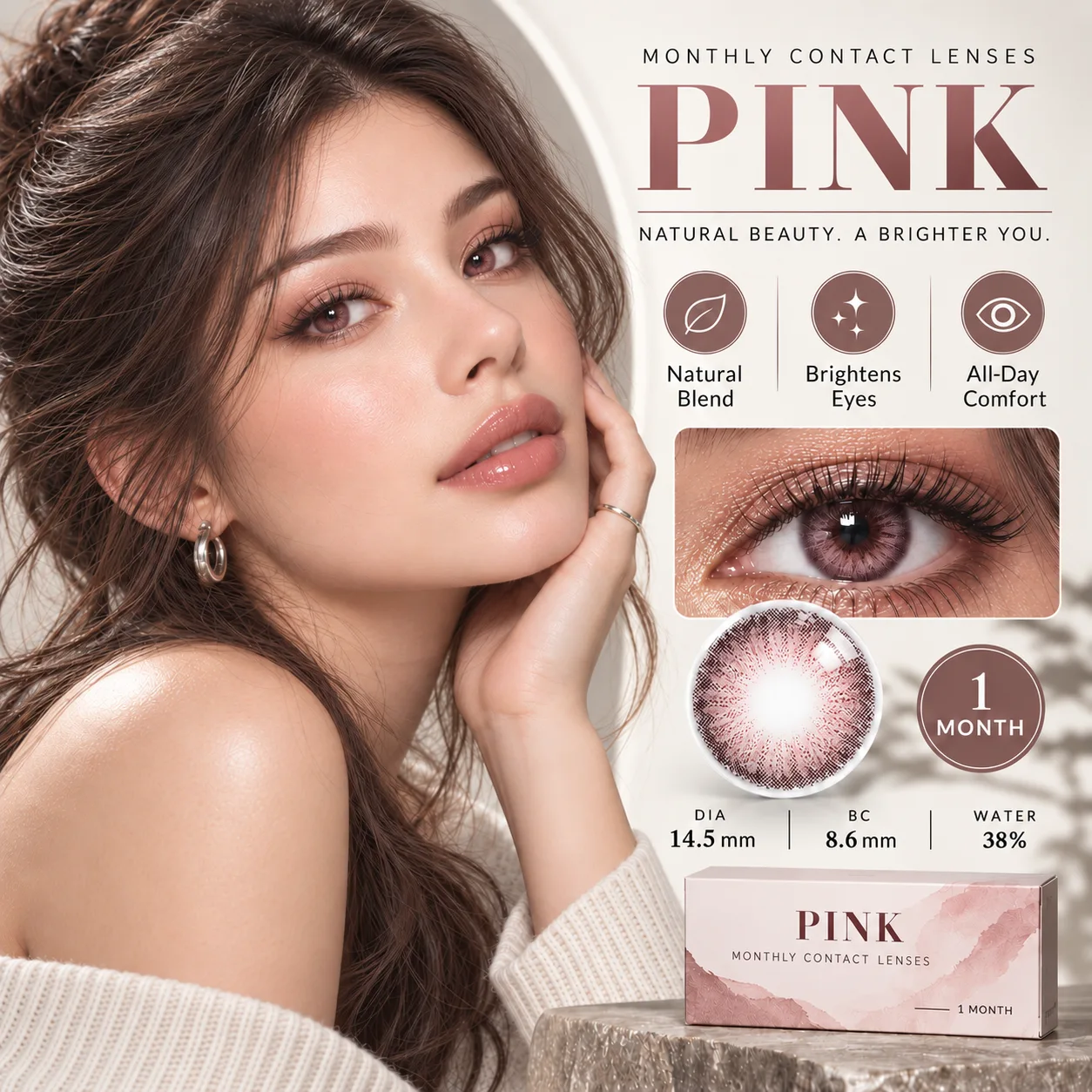 NOVA EYE Flipped Pink Monthly Colored Contact Lenses Pink Monatslinsen farbige Kontaktlinsen