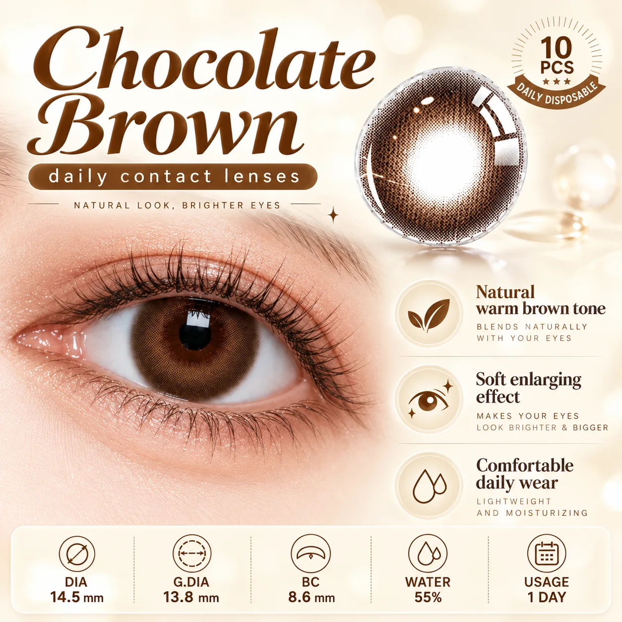 Aurea Halo Brown Daily Colored Contact Lenses Brown Tageslinsen farbige Kontaktlinsen 4
