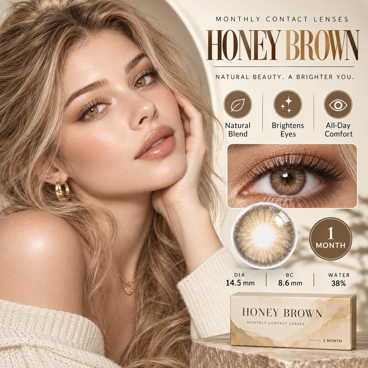 Lensora Studio Lovely Brown Monthly Colored Contact Lenses Brown Monatslinsen farbige Kontaktlinsen