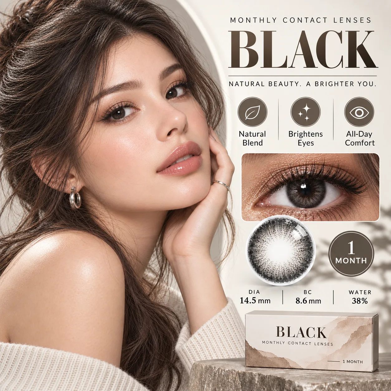 Lensora Studio Island Black Monthly Colored Contact Lenses Black Monatslinsen farbige Kontaktlinsen