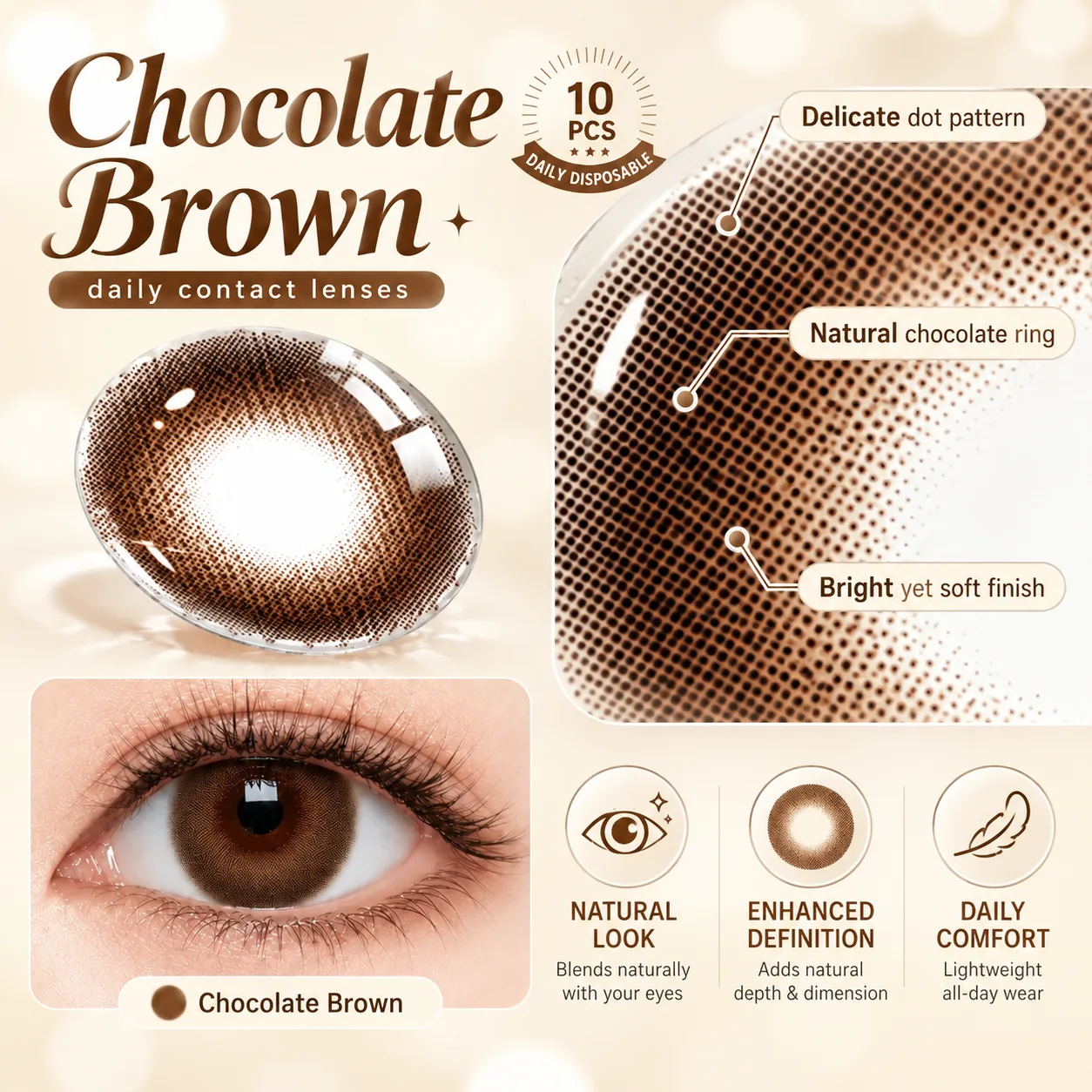 Aurea Halo Brown Daily Colored Contact Lenses Brown Tageslinsen farbige Kontaktlinsen 3