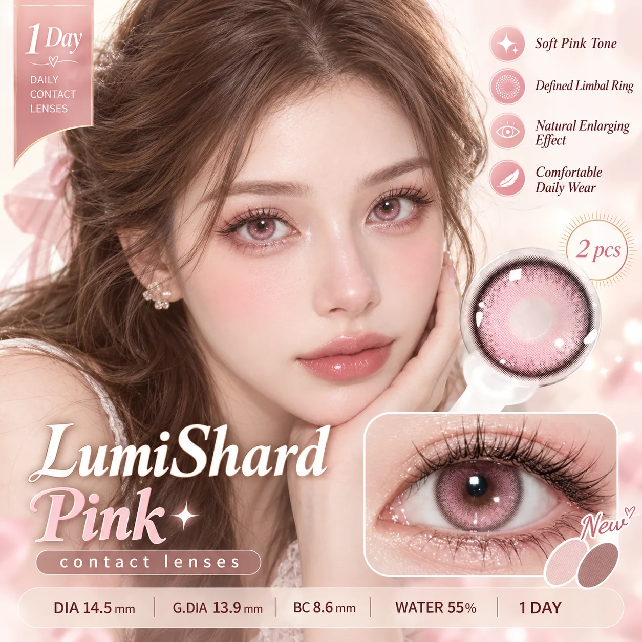Aurea Halo Pink Daily Colored Contact Lenses Pink Tageslinsen farbige Kontaktlinsen 2