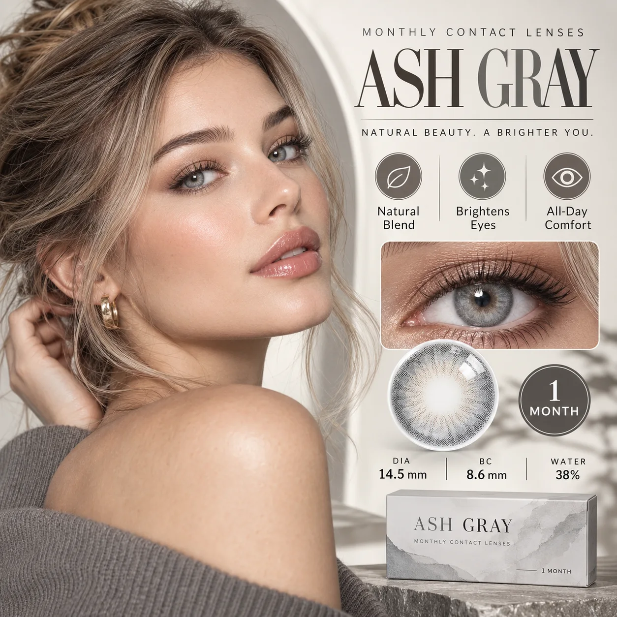 NOVA EYE After School Grey Monthly Colored Contact Lenses Grey Monatslinsen farbige Kontaktlinsen