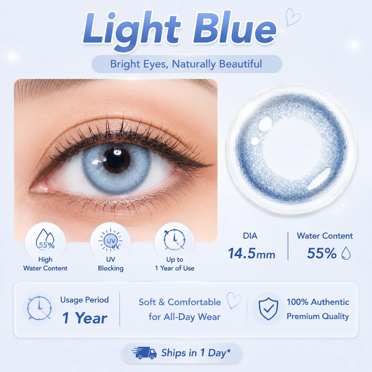 Aurea Dollydream Blue Daily Colored Contact Lenses Blue Tageslinsen farbige Kontaktlinsen 2