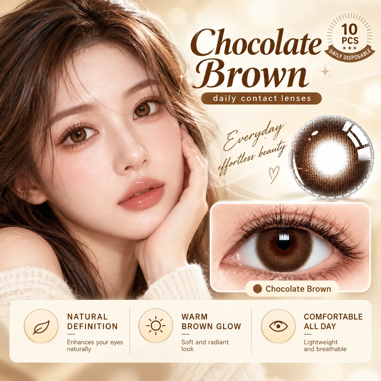 Aurea Halo Brown Daily Colored Contact Lenses Brown Tageslinsen farbige Kontaktlinsen 2