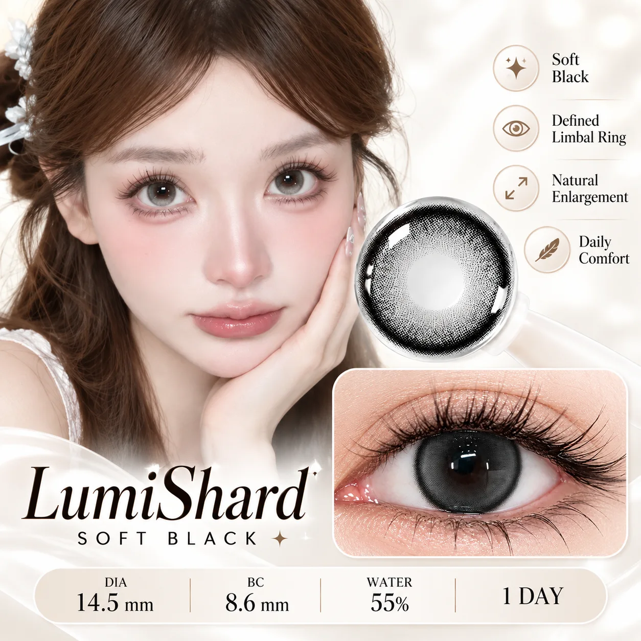 Lensora Studio Lovely Black Daily Colored Contact Lenses Black Tageslinsen farbige Kontaktlinsen